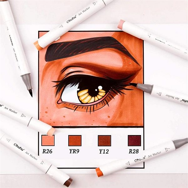 Markers OHUHU double-sided Brush Fine 24 pcs skin + blender .