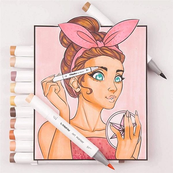 Markers OHUHU double-sided Brush Fine 36 pcs facial + blender .