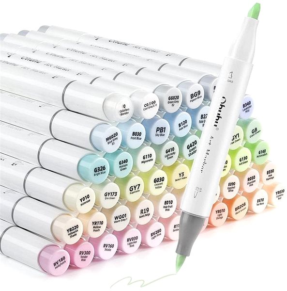 Markers OHUHU double-sided Brush Chisel 48 pcs pastel nr.2 + blender .