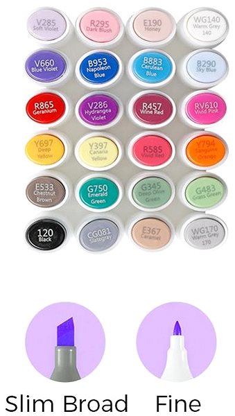 Markers OHUHU double-sided Fine Slim Broad 24 pcs basic + blender .