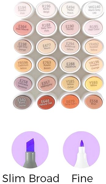 Markers OHUHU double-sided Fine Slim Broad 24 pcs facial + blender .