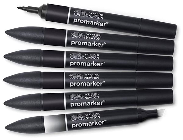 Markers WINSOR NEWTON double-sided Fine Chisel 6 pcs Black + blender .