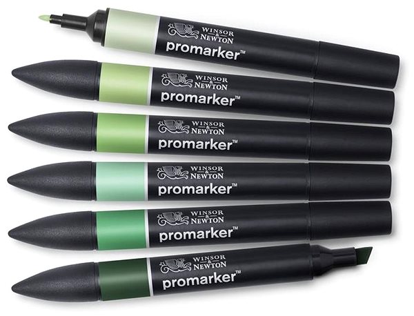 Markers Winsor NEWTON double-sided Fine Chisel 6 pcs Green tones .