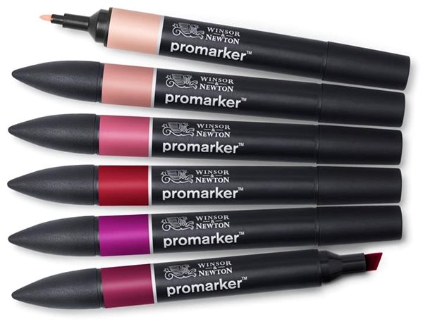 Markers WINSOR NEWTON double-sided Fine Chisel 6 pcs Red tones .