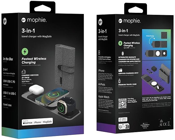 Kabelloses Ladegerät Mophie 3in1 Reiseladegerät mit MagSafe schwarz ...