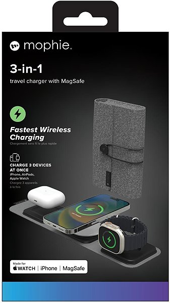 Kabelloses Ladegerät Mophie 3in1 Reiseladegerät mit MagSafe schwarz ...