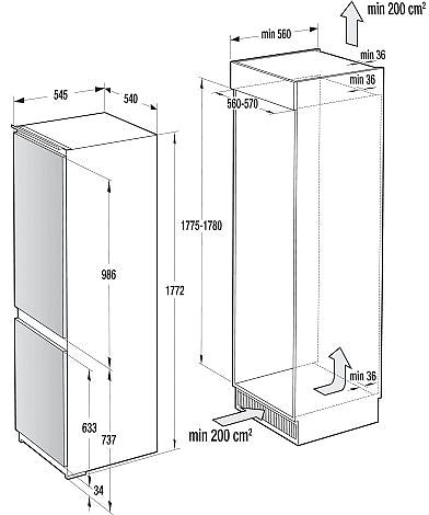 Built-in Fridge MORA VCN 1821 Technical draft