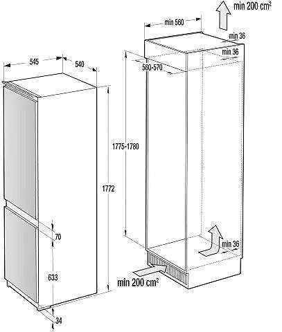 Built-in Fridge MORA VCN 1832 Technical draft