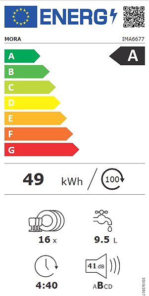 Built-in Dishwasher MORA IMA 6677 41dB Energy label