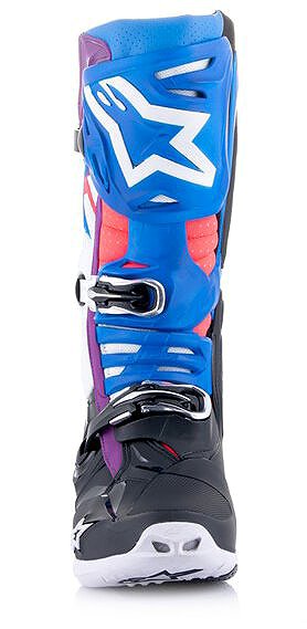 ALPINESTARS TECH 10 SUPERVENTED perforated motorcycle boots, blue/purple/pink/white/grey, 2025, size 42.