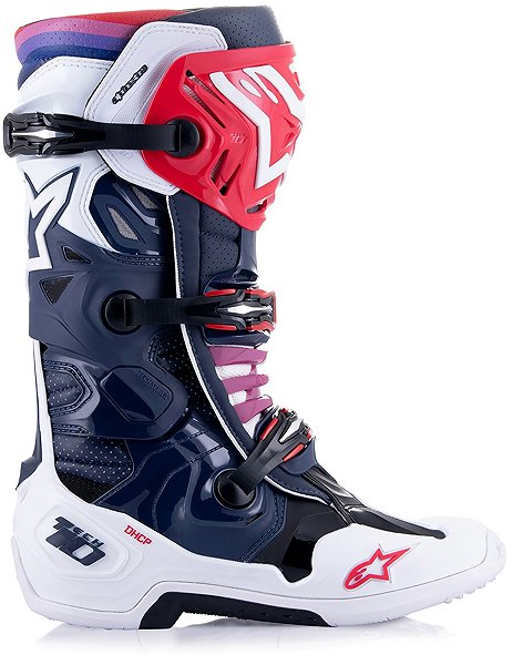 Motoros csizma ALPINESTARS TECH 10 SUPERVENTED, perforált, sötétkék/fehér/piros/lila, 2025, 47-es méret ...