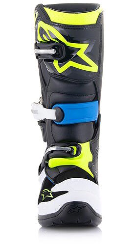 ALPINESTARS TECH 7 S boots, kids', black/white/fluo yellow/blue, 2025, size 40.5.