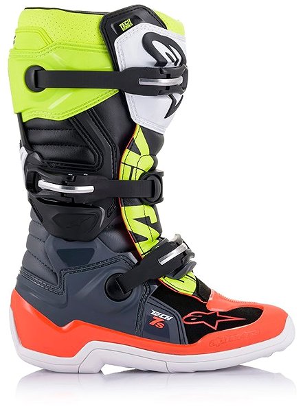 ALPINESTARS TECH 7 S boots, kids', grey/red fluo/yellow fluo, 2025, size 38.