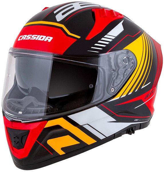 CASSIDA Aero Drome 2025 motorcycle helmet, black met./orange/red/white, size XL.