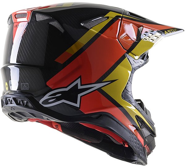 ALPINESTARS SUPERTECH S-M10 CARBON META2, 2023 motorcycle helmet, black/yellow/orange gloss, size M.