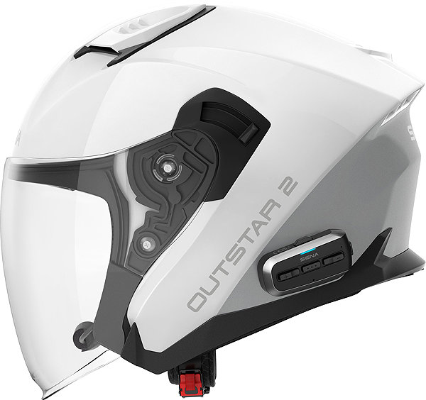 SENA Mesh helmet with Outstar 2 headset, glossy white, size XL motorcycle helmet.