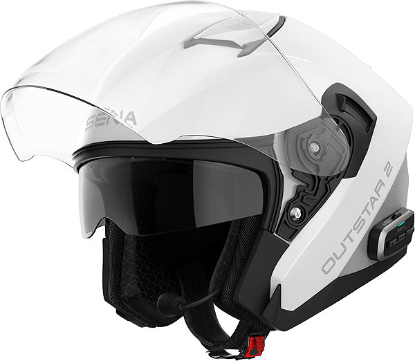 SENA Mesh helmet with Outstar 2 headset, glossy white, size XL motorcycle helmet.