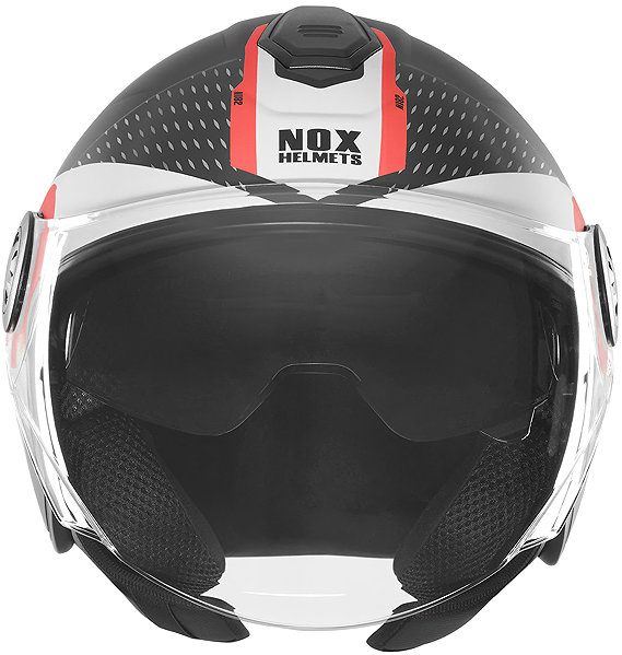 NOX N182 ROUND 2026 helmet, matt black, red, size M.