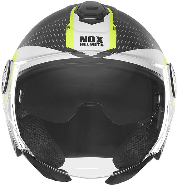 NOX N182 ROUND 2026 motorcycle helmet, matt black, fluo yellow, size XL.