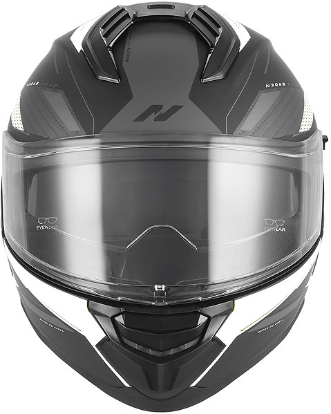 NOX helmet N304-S REVO 2026, matt black, white, size XL motorcycle helmet.