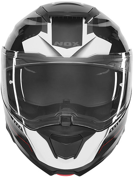 NOX N967 CONQUER 2026 motorcycle helmet, matt black, white, red, size M.