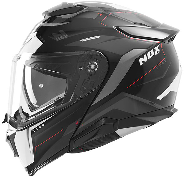 NOX N967 CONQUER 2026 motorcycle helmet, matt black, white, red, size XL.