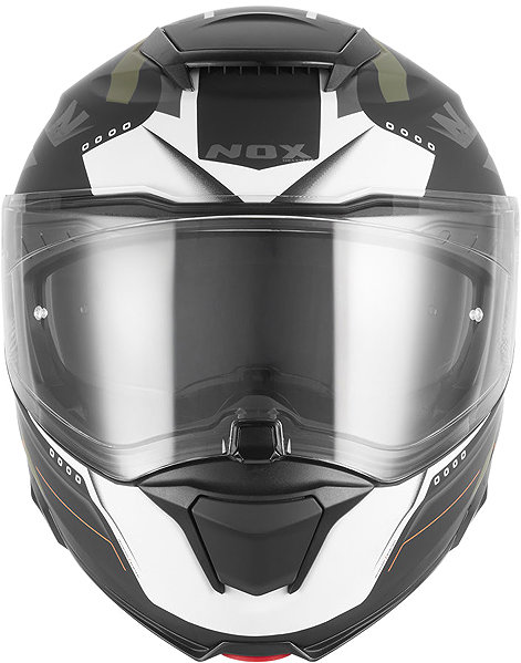 NOX N967 CONQUER 2026 motorcycle helmet, matt black, khaki, orange, size XL.