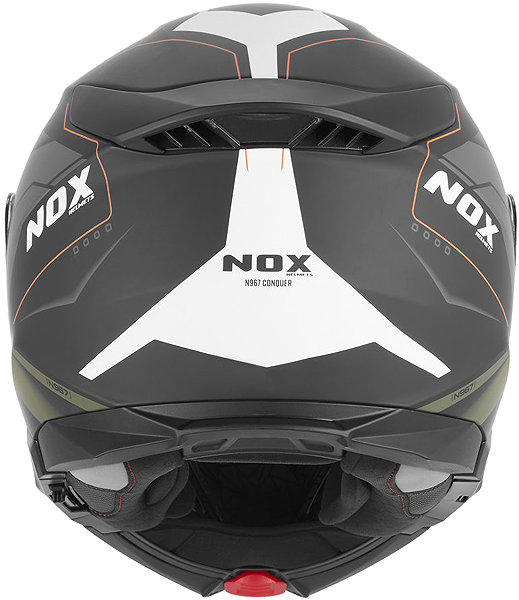 NOX N967 CONQUER 2026 motorcycle helmet, matt black, khaki, orange, size XL.