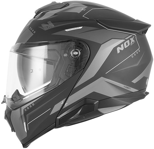 Helma na motorku NOX přilba N967 CONQUER 2026, černá matná, stříbrná, vel. L ...