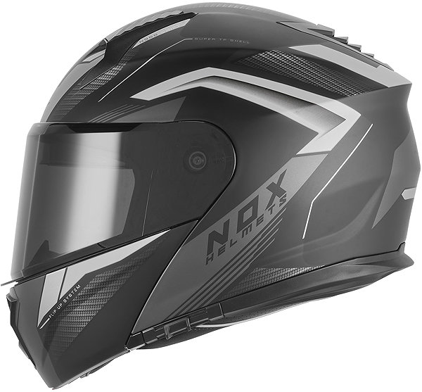 NOX N968 SHIFT 2026 motorcycle helmet, matte black, silver, size S.