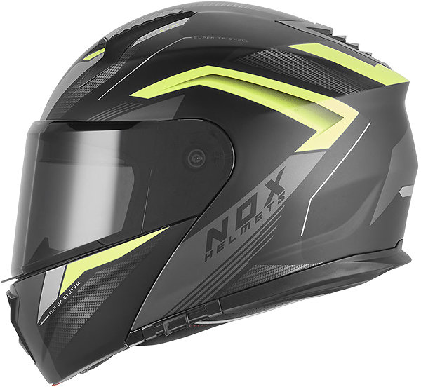 NOX N968 SHIFT 2026 helmet, matt black, fluo yellow, size XL.
