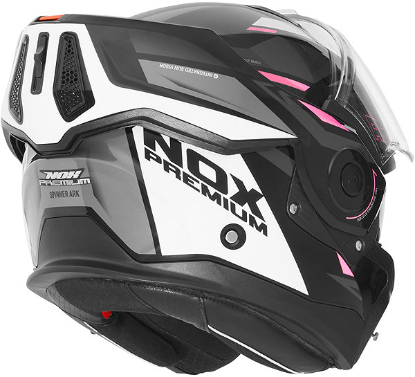 NOX PREMIUM SPINNER 2026 motorcycle helmet, black, white, pink, size S.
