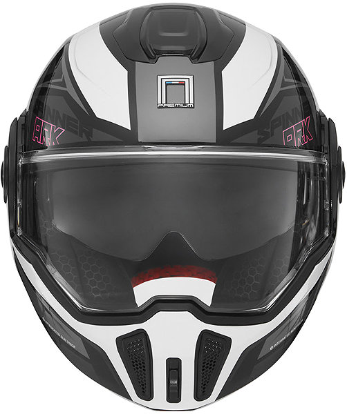 NOX PREMIUM SPINNER 2026 motorcycle helmet, black, white, pink, size S.