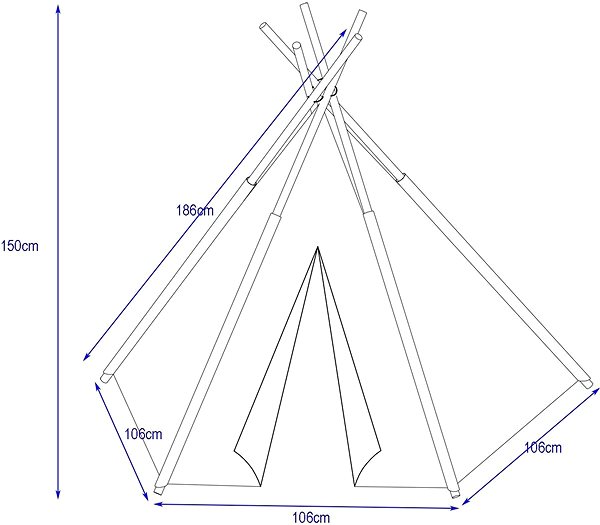 Tent Children's tent Teepee PINK, dimensions 106x106x150cm Technical draft