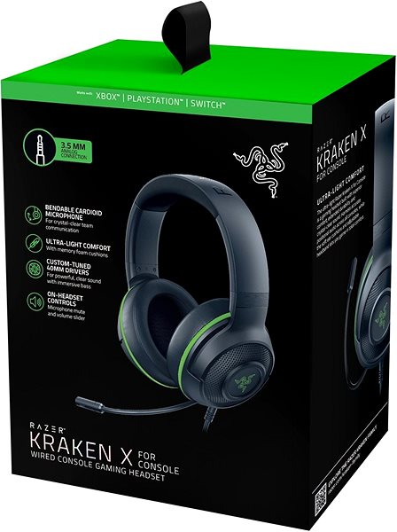 Gamer fejhallgató Razer Kraken X for Console - Xbox Green Csomagolás/doboz