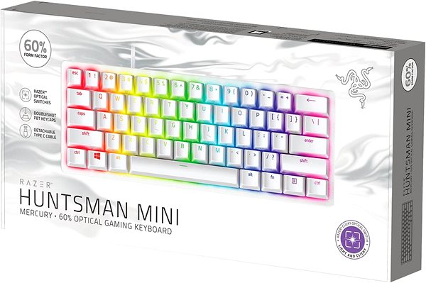 Gaming-Tastatur Razer Huntsman Mini Gaming Keyboard - Mercury Ed. (Red Switch) - US Layout Verpackung/Box