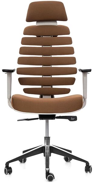 Office Chair MERCURY STAR Fish Bones PDH, 3D armrests, grey plastic, brown ...