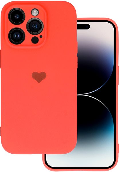 Kryt na mobil Vennus Valentínske puzdro Heart na iPhone 14 Pro – korálové ...