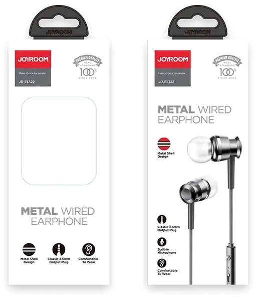 Slúchadlá Joyroom Metal Wired slúchadlá do uší 3,5 mm, sivé ...