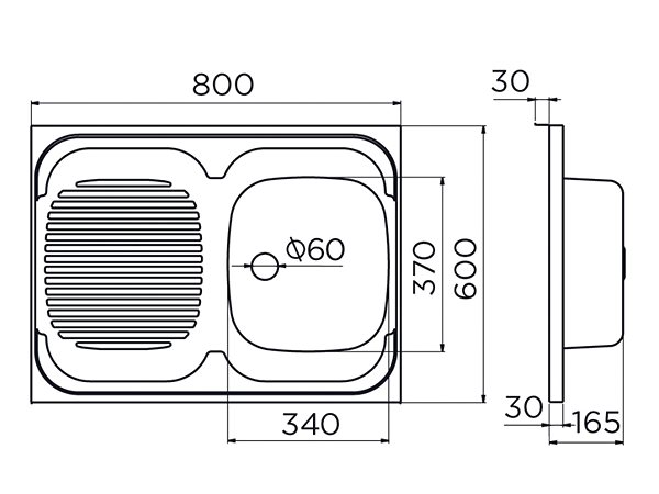 Rozsdamentes mosogató Metalac Inko rozsdamentes mosogató Standard D, jobbra, 800 × 600 mm, lefolyóval ...