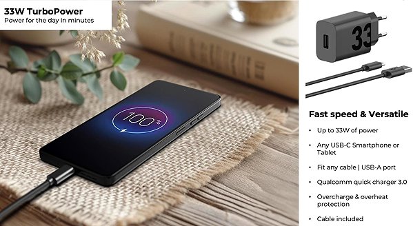 Wall Charger Motorola TurboPower 33W + USB-C cable 1m, black ...
