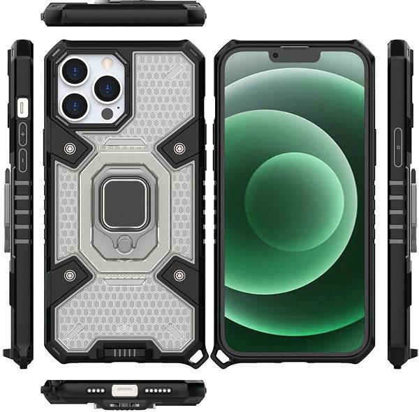 Kryt na mobil Capsule Ring plastový kryt na iPhone 13 Pro Max, čierny ...