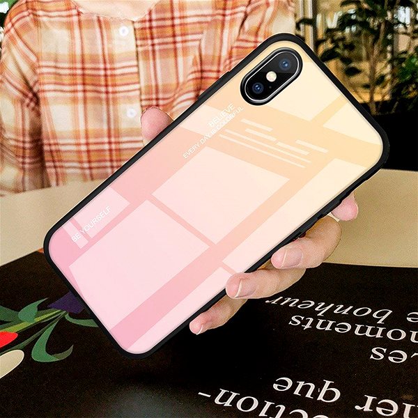 Puzdro na mobil Gradient Glass plastové puzdro na iPhone XS/X, ružové ...