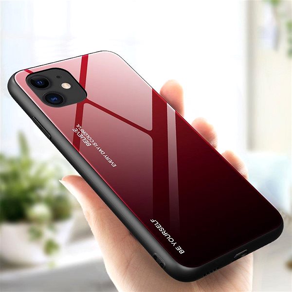 Kryt na mobil Gradient Glass plastový kryt na iPhone 12 mini, čierny/červený ...