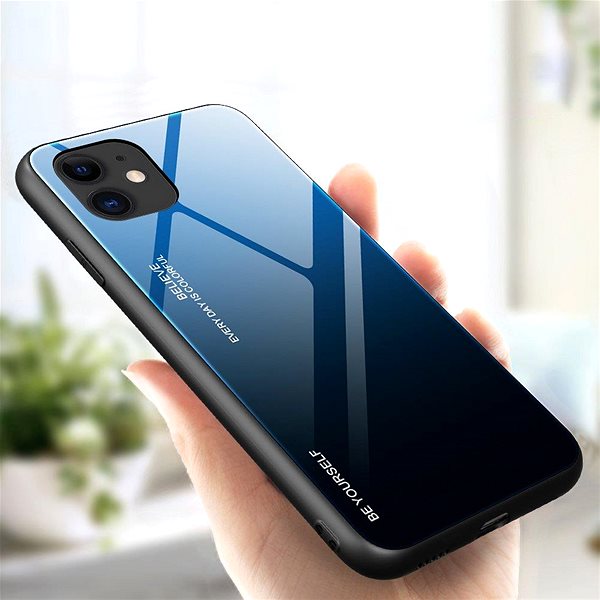 Kryt na mobil Gradient Glass plastový kryt na iPhone 12 mini, čierny/modrý ...