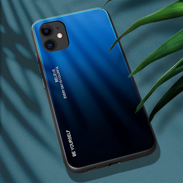 Kryt na mobil Gradient Glass plastový kryt na iPhone 12 Pro Max, čierny/modrý ...
