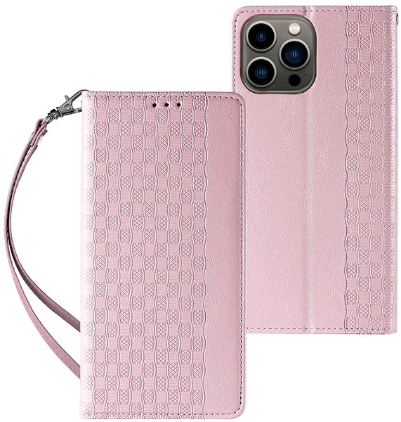 Puzdro na mobil Magnet Strap knižkové kožené puzdro na iPhone 12 Pro, ružové ...