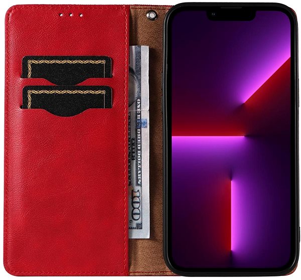 Puzdro na mobil Magnet Strap knižkové kožené puzdro na iPhone 13 Pro Max, červené ...