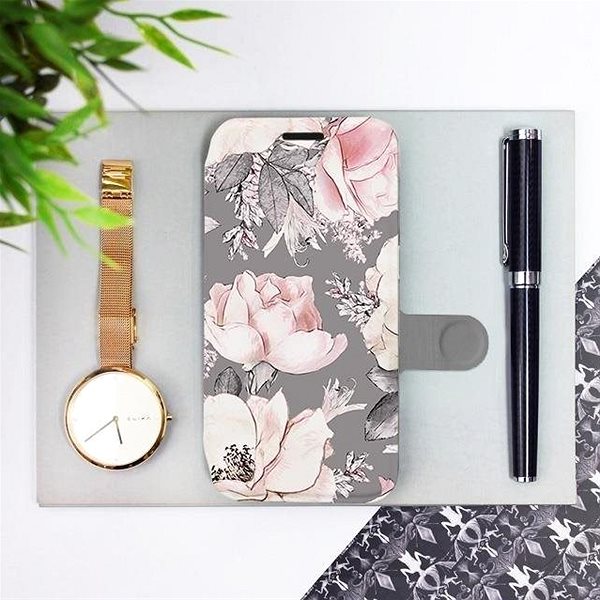 Kryt na mobil Flipové puzdro na mobil Huawei P9 Lite – MX06S Kvety na sivom pozadí ...