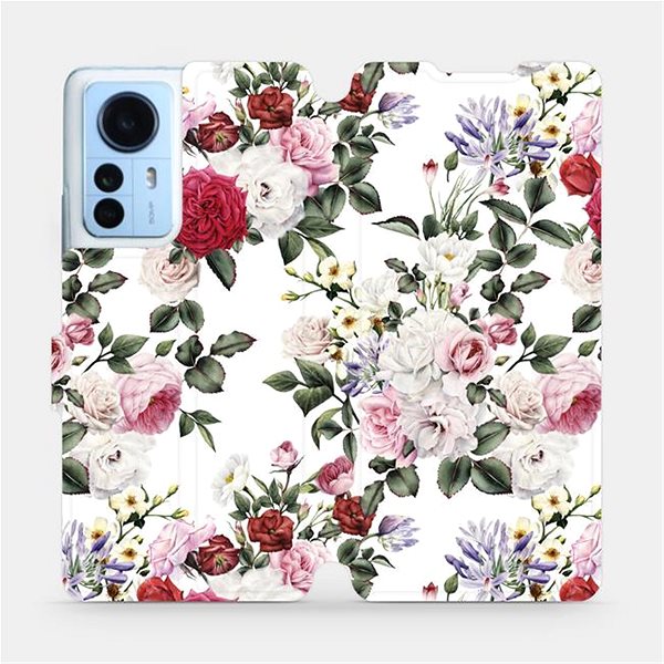 Puzdro na mobil Mobiwear Flip puzdro na Xiaomi 12 Pro – MD01S Ruže na bielom ...